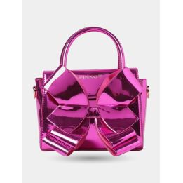 Borsa Pinko Up rosa fucsia metallizzata con grande fiocco, vista frontale