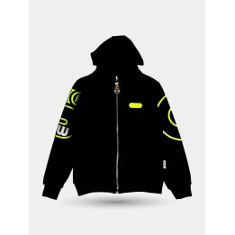 Felpa con zip e cappuccio GCDS nera vista frontale con logo giallo fluo