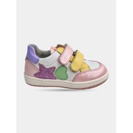 Sneaker Walkey pastello da bambina con stella glitter e cuore verde