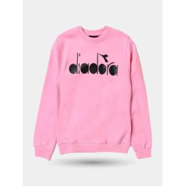 Felpa Diadora rosa da bambina con logo nero e toppa sulla manica, davanti