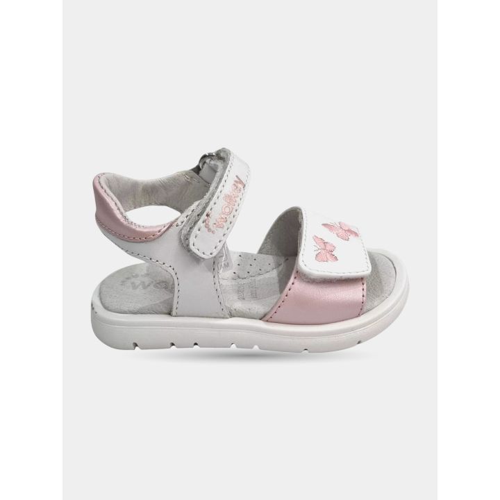 Sandalo Walkey bianco da bambina con farfalle rosa, vista laterale