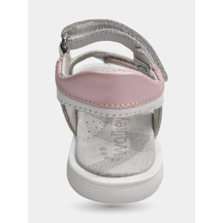 Retro del sandalo Walkey con il tallone rosa e la soletta in pelle