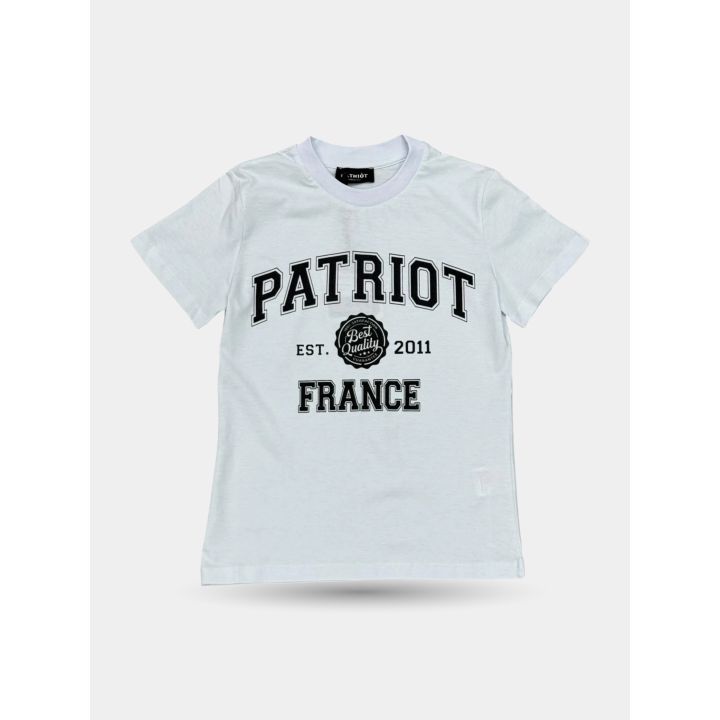 T-shirt Patriot bianca vista frontale con scritta Patriot France