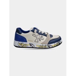 Sneakers Premiata bianche e blu con lacci, vista laterale