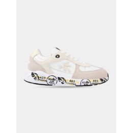 Sneakers Premiata bianche e beige con lacci, vista laterale