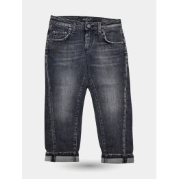 Jeans Patriot neri vista frontale con effetto usurato e risvolto