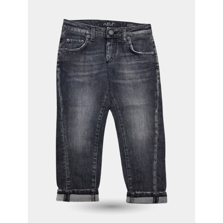 Jeans Patriot neri vista frontale con effetto usurato e risvolto