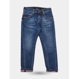 Jeans Patriot blu vista frontale con effetto usurato e risvolto