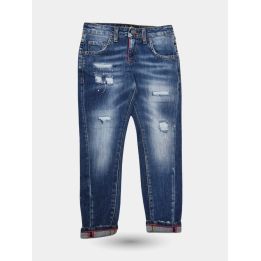 Jeans Patriot blu strappati vista frontale con schizzi di vernice