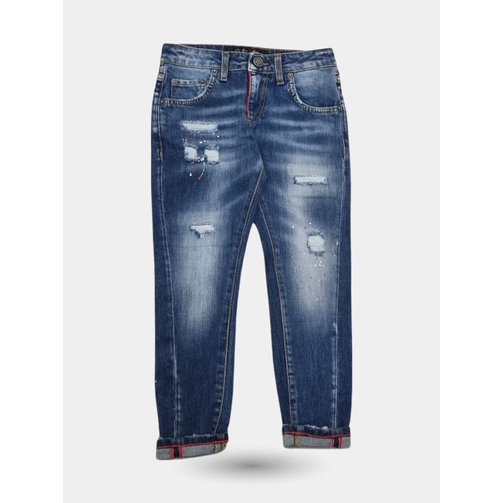 Jeans Patriot blu strappati vista frontale con schizzi di vernice