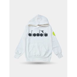 Felpa con cappuccio Diadora bianca da ragazzo, vista frontale con logo nero