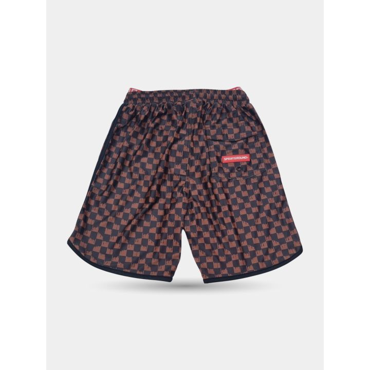 Retro del costume marrone a scacchi con etichetta rossa Sprayground