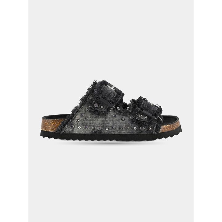 Sandali Colors of California in jeans nero con borchie, vista laterale