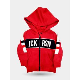 Felpa Jeckerson rossa da neonato con zip e cappuccio, vista frontale