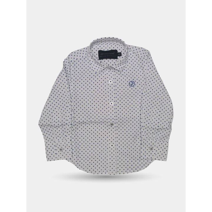 Camicia Jeckerson bianca a quadratini blu da neonato vista frontale