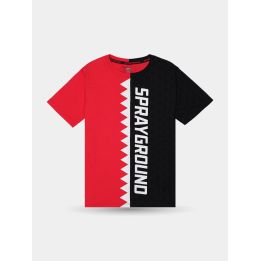 T-shirt Sprayground Next Level rossa e nera vista frontale con denti di squalo
