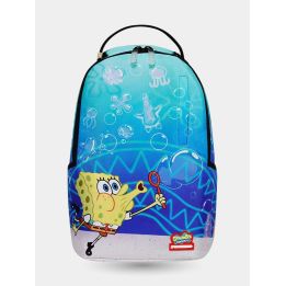 Zaino Sprayground mini SpongeBob azzurro vista frontale con bolle di sapone