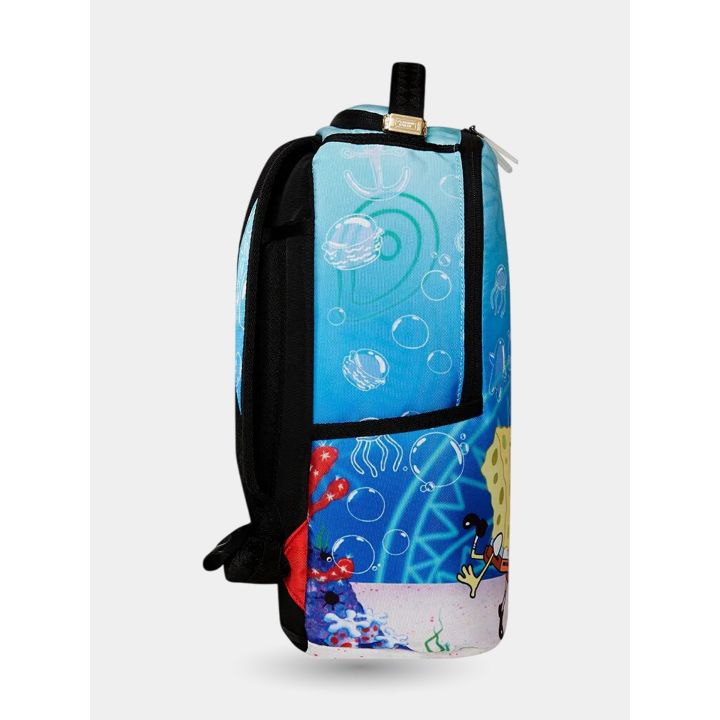 Zaino Sprayground mini SpongeBob azzurro visto di lato