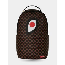Zaino Sprayground marrone a scacchi One Eye vista frontale con occhio di squalo