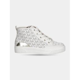 Sneakers alte Michael Kors bianche vista laterale con tallone dorato