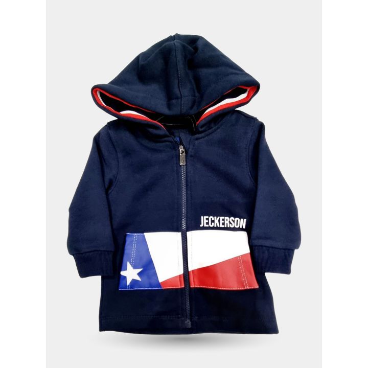 Felpa Jeckerson blu da neonato con zip e cappuccio, vista frontale