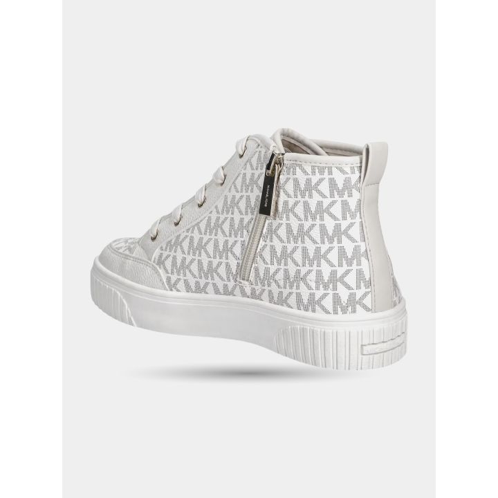 Sneakers alte Michael Kors bianche vista dal lato della zip