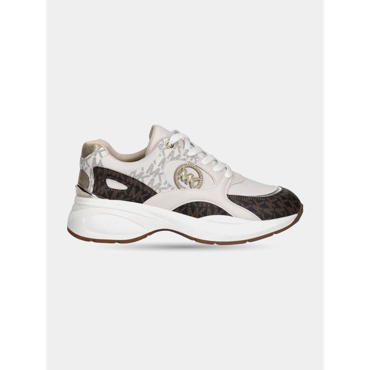 Sneakers Michael Kors beige vista dall'altro lato con suola alta bianca