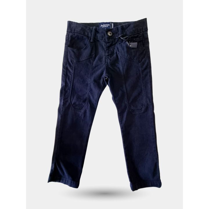 Pantaloni Jeckerson blu scuro da bambino vista frontale con toppe