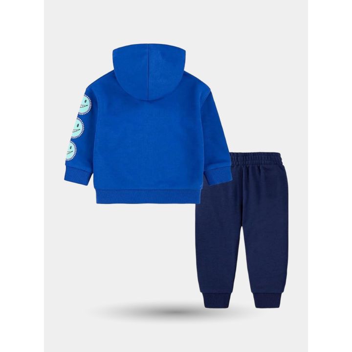 Retro della tuta Nike blu con cappuccio e faccine sulla manica