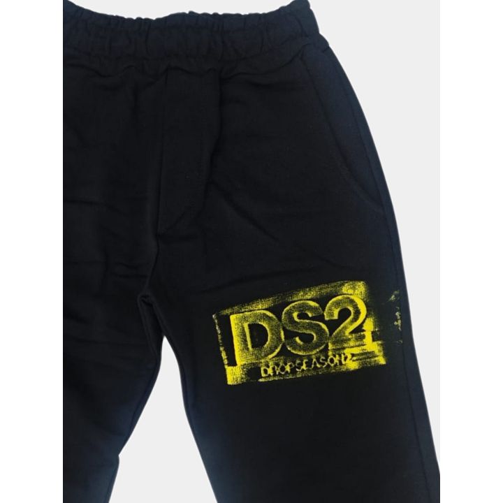 Pantalone della tuta DS2 nera con vita elastica e logo giallo sulla coscia