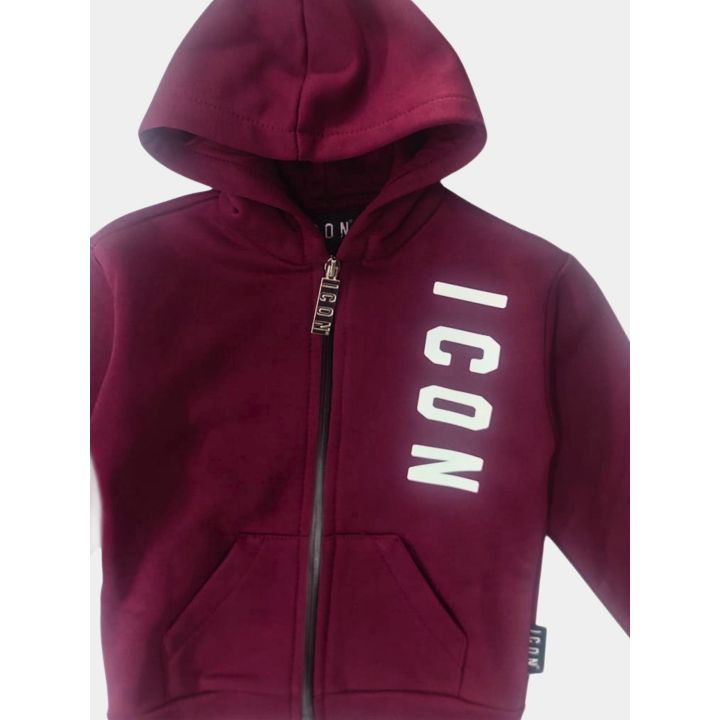 Felpa con zip e cappuccio ICON bordeaux con logo verticale bianco