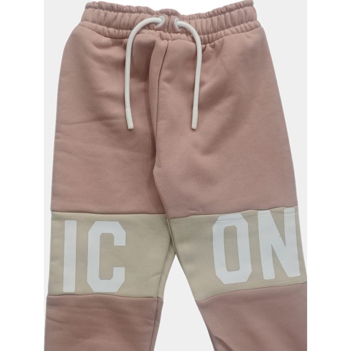 Pantalone della tuta ICON rosa con coulisse bianca e scritta IC ON