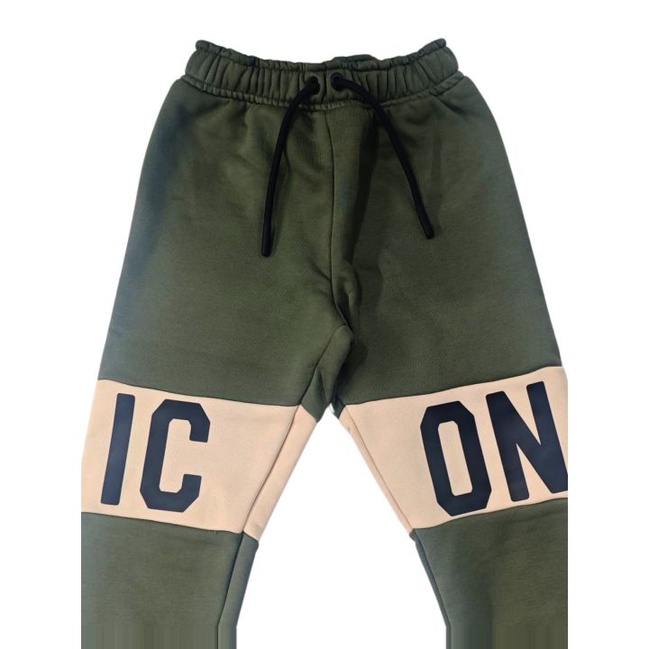 Pantalone ICON verde muschio con coulisse nera e fascia IC ON