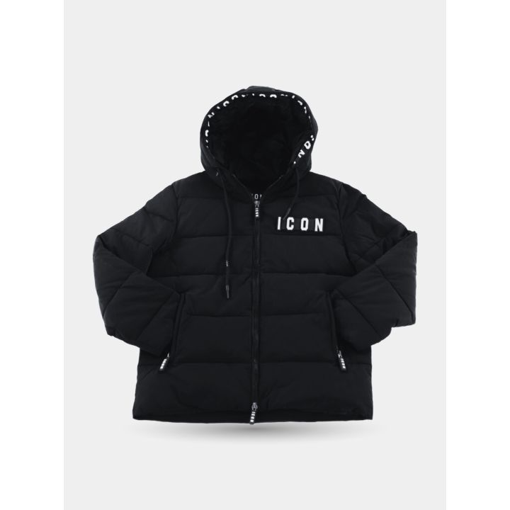 Piumino ICON nero con cappuccio vista frontale