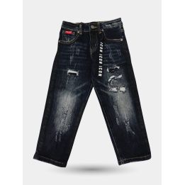 Jeans ICON neri da bambino vista frontale con strappi e nastro logato