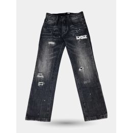 Jeans DS2 neri strappati vista frontale con logo bianco sulla coscia