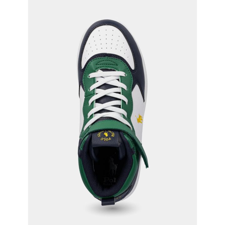 Sneakers alte Polo Ralph Lauren viste dall'alto con i lacci bianchi