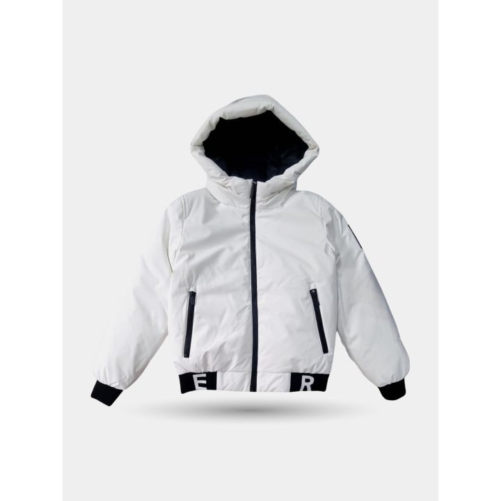 Giubbotto Refrigue bianco con cappuccio e zip nera, vista frontale