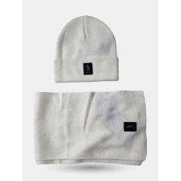 Set Refrigue bianco panna: berretto con risvolto e sciarpa con patch orso