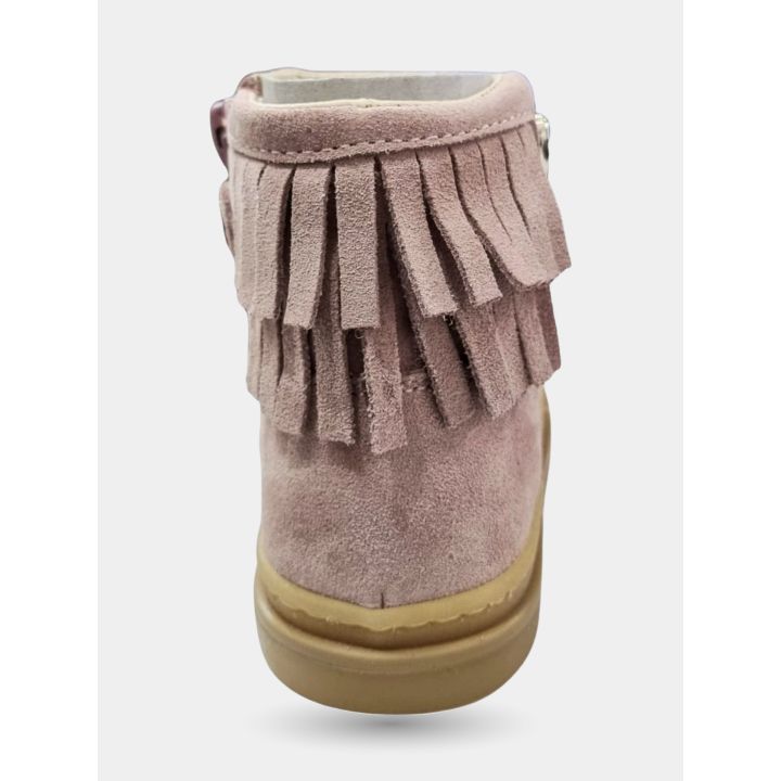 Retro dello stivaletto Walkey rosa con la doppia fila di frange