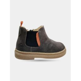 Stivaletto chelsea Walkey color fango con elastico arancione, vista laterale