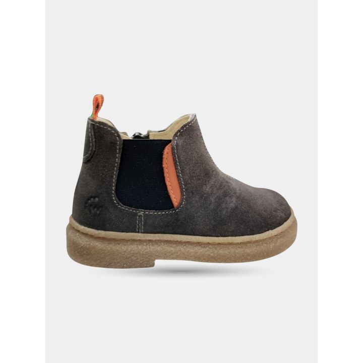 Stivaletto chelsea Walkey color fango con elastico arancione, vista laterale