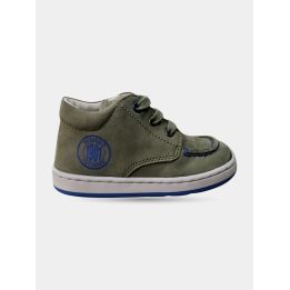 Sneakers alte Naturino verdi da bambino con lacci, vista laterale