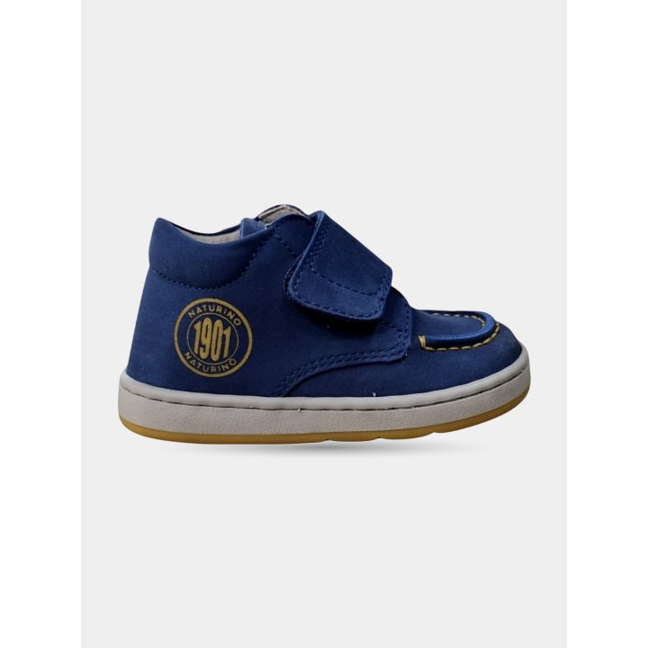 Sneakers alte Naturino azzurre da bambino con strappo, vista laterale