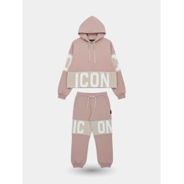 Tuta ICON rosa da bambina con felpa con cappuccio e pantalone vista frontale