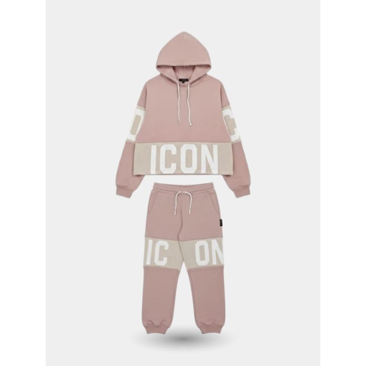 Tuta ICON rosa da bambina con felpa con cappuccio e pantalone vista frontale