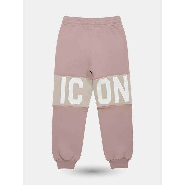 Retro del pantalone ICON rosa con fascia crema e logo bianco