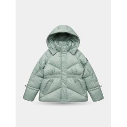 Giubbotto Refrigue verde menta da bambina con cappuccio, vista frontale