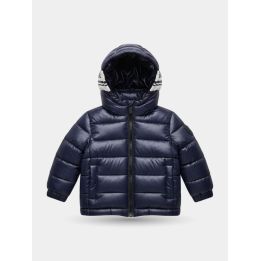 Giubbotto Refrigue blu navy lucido da neonato con cappuccio, vista frontale