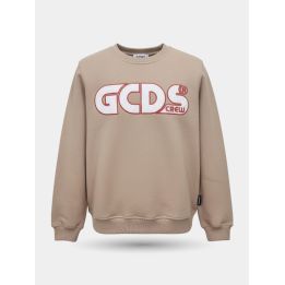 Felpa girocollo GCDS fango vista frontale con maxi logo Crew